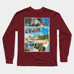 Greetings from Lyon in France Vintage style retro souvenir Long Sleeve T-Shirt